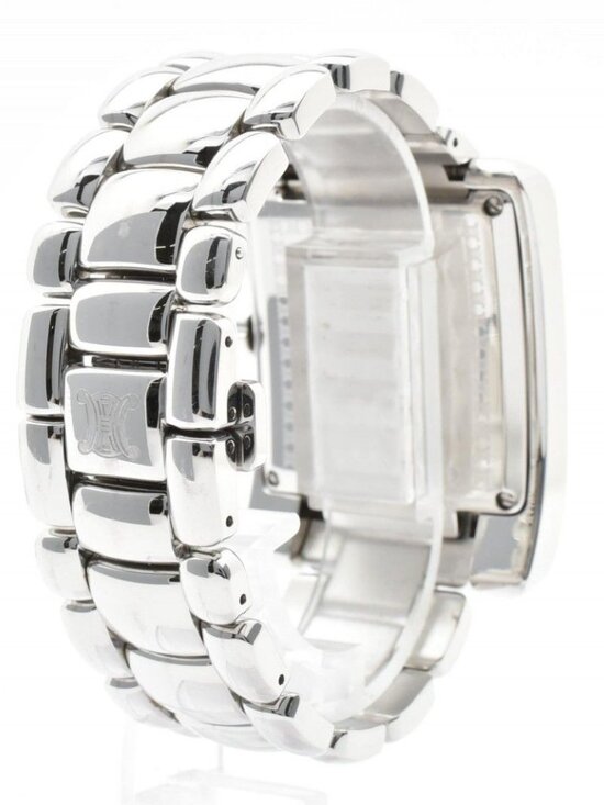 Celine Chronograph Watch Square Silver Dial Stainless Steel Quartz Date